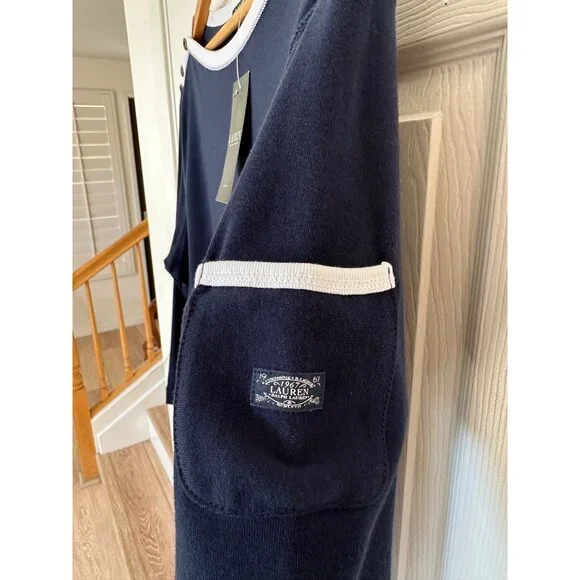 NEW Lauren Ralph Lauren Classics Navy Blue Boatneck Top Woman's Size 2X Nautical - Picture 4 of 10